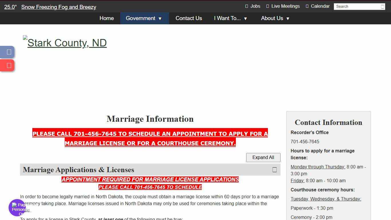Marriage Information - Stark County, ND