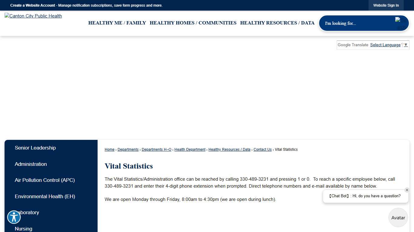 Vital Statistics | Canton, OH