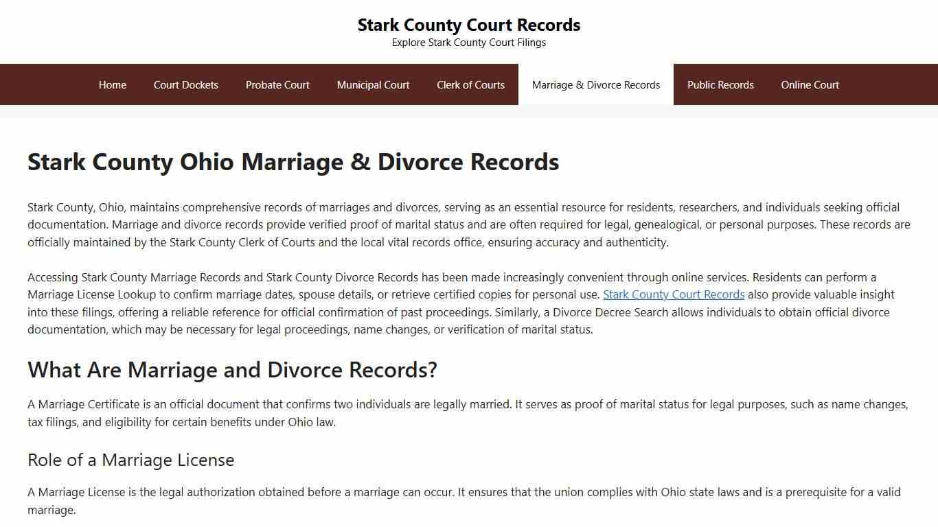 Stark County Ohio Marriage & Divorce Records - Stark County Court Records